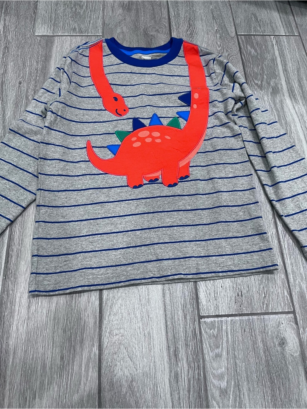 Gymboree Gray & Blue Striped Long-Sleeve Shirt with Red Dinosaur